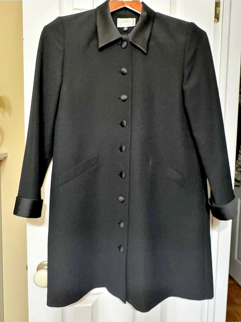 Vintage Kasper A.S.L. Petite Black Button-Front Coat Dress Size 6P Like New
